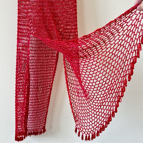 Stunning vintage red shimmery beaded crochet slip dress - Picture 8 of 14